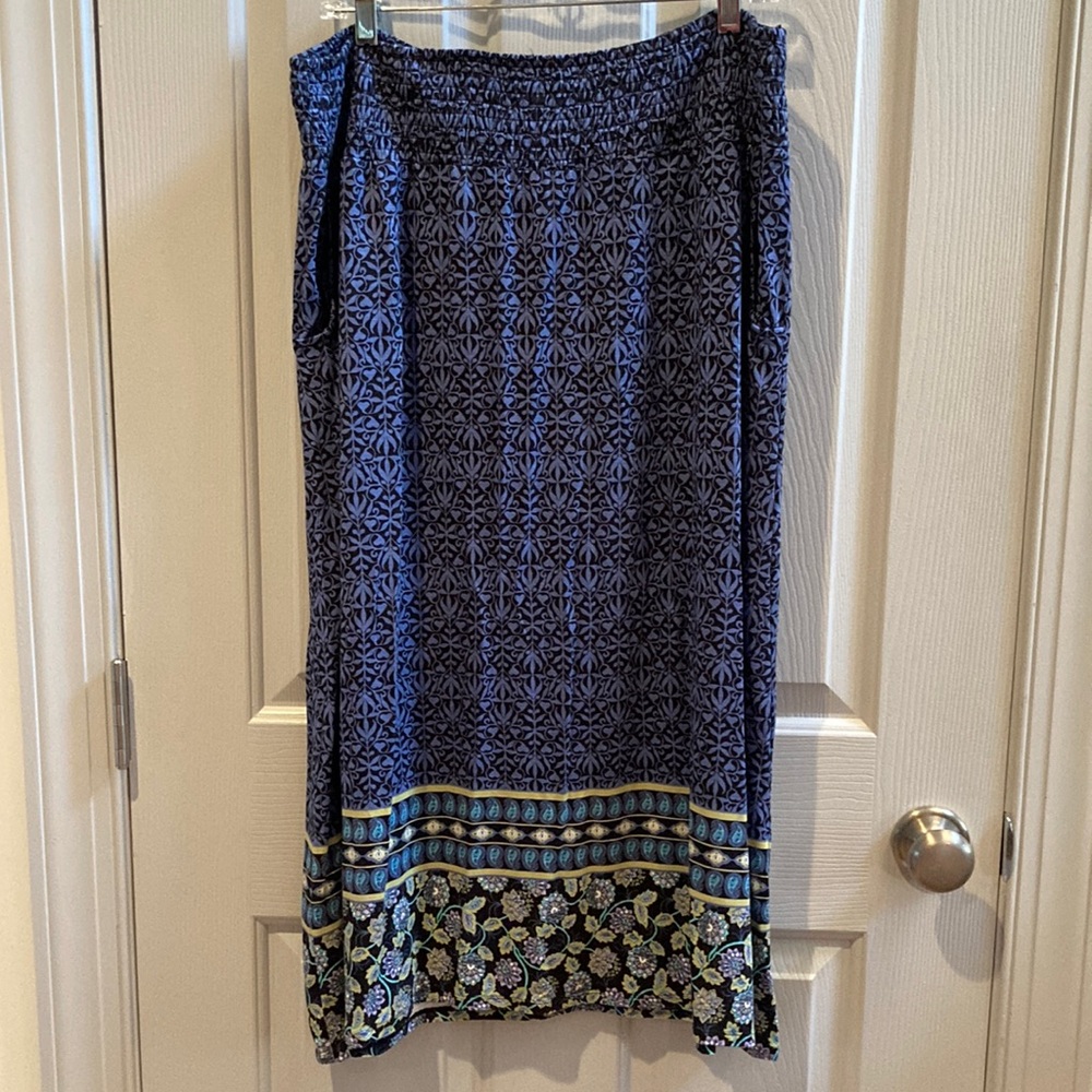 J. Jill Navy Maxi Skirt with Floral Border